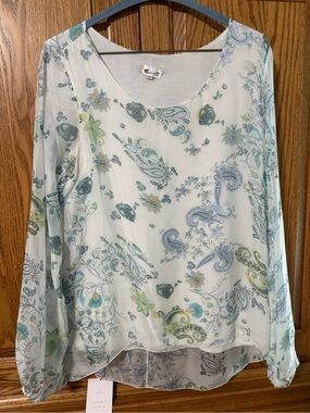 Giusy Light Blue Paisley-Print Long Sleeve Blouse M